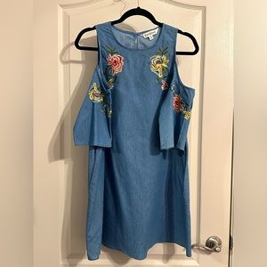 Denim colored dress with flower embroidery size small